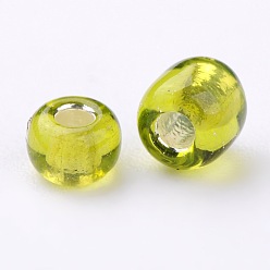 Yellow Green 6/0 Glass Seed Beads, Silver Lined Round Hole, Round, Yellow Green, 4mm, Hole: 1.5mm, about 6639 pcs/pound