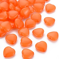 Dark Orange Transparent Acrylic Beads, Dyed, Heart, Dark Orange, 13.5x14x6mm, Hole: 1.5mm, about 775pcs/500g