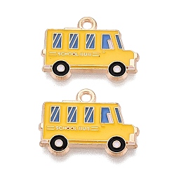 Gold Alloy Enamel Pendants, School Bus Charms, Light Gold, Gold, 15x20x1mm, Hole: 1.6mm