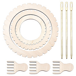 Navajo White Wooden Knitting Plates Set, with Combs & Iron Needles, Ring, Navajo White, 6.3~29.3x0.75~3.85x0.45~0.7cm, 9pcs/set