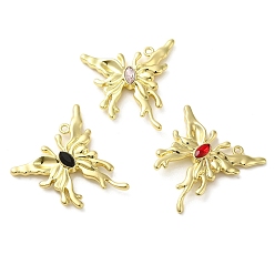 Golden Spray Painted Alloy Micro Pave Cubic Zirconia Pendants, Butterfly Charm, Golden, 32x30x5mm, Hole: 1.6mm