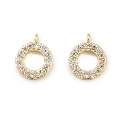 Настоящее золото 18K Латунные микро проложить кубического циркония подвески, плоско-круглые, долговечный, стойки покрытие, реальный 18 k позолоченный, 9x7.5x1.5 мм, отверстие : 0.9 мм