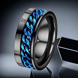 Синий Римские цифры нержавеющая сталь панцирная цепь кольца для пальцев, вращающееся кольцо сброса давления, синие, размер США 9 (18.9 мм)