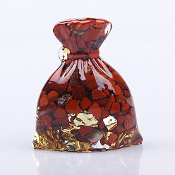 Красный Камень Украшение для дисплея денежного мешка из смолы, с натуральной красной яшмовой крошкой внутри статуй для украшения домашнего офиса, 46x25x50 мм