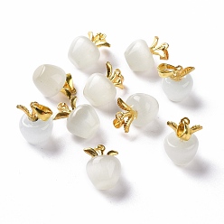 Белый Дым Подвески кошачий глаз, с позолоченной фурнитурой из сплава, яблочный шарм, серый, 19.5x14x14 мм, отверстие : 6.5x4 мм