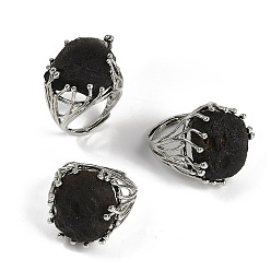 Метеорит Самородки натуральный тектит кольца для пальцев, регулируемые кольца из латуни платинового тона, 21~24 мм, внутренний диаметр: 18 мм