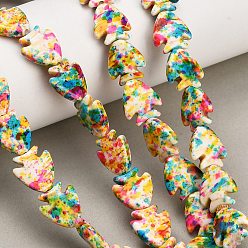 Colorful Dyed Synthetic Turquoise Beads Strands, Fish, Colorful, 14x13x4.5mm, Hole: 1.5mm, about 28pcs/strand, 15.35''(39cm)