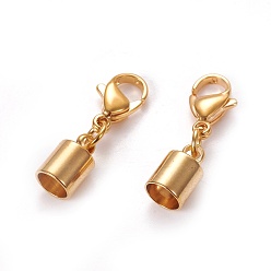 Golden 304 Stainless Steel Lobster Claw Clasps, with Cord Ends, Column, Golden, 23mm, Inner Diameter: 5mm