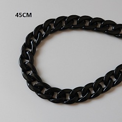 Black Acrylic Flat Chain Strap, with Iron Clasp, for Purse Handbag Straps Replacement Accessories, Light Gold, Black, 45cm