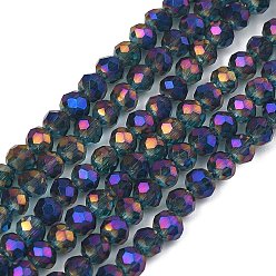 Голубой Гальванизируйте прозрачное стекло бисер нитей, с полным покрытием цвета радуги, граненые, рондель, голубой, 4x3.5 мм, отверстие : 0.4 мм, около 123~127 шт / нитка, 16.5~16.9 дюйм (42~43 см)