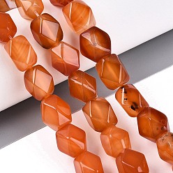Red Agate Натуральный красный агат бисер нитей, граненый ромб, окрашенная и подогревом, 13~14x8.5~12x8.5~12 мм, отверстие : 0.9~1 мм, около 28 шт / нитка, 15.16~15.35 дюйм (38.5~39 см)