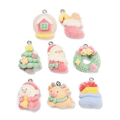 (52) Непрозрачная лаванда Рождественские подвески из непрозрачной смолы с эффектом флокирования, разнообразные, с железной петлей, разноцветные, 22.5~28x15.5~23x7~9.5 мм, отверстие : 2 мм