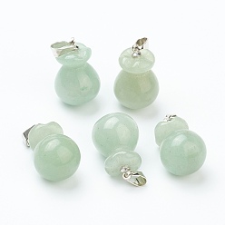 Green Aventurine Natural Green Aventurine Pendants, with Platinum Brass Findings, Lucky Bag, 20.5x13mm, Hole: 2.5x6mm