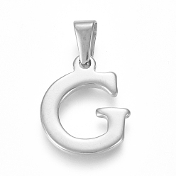 Letter G Не тускнеющие 304 подвески из нержавеющей стали, цвет нержавеющей стали, Начальная letter.g, 19x16x1.8 мм, отверстие : 3x7 мм