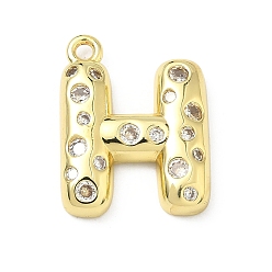 Letter H Латунные микропаве прозрачные подвески с фианитом, без кадмия и без свинца, долговечный, стойки покрытие, реальный 18 k позолоченный, Письмо ч, 21.5x17x4 мм, отверстие : 1.8 мм