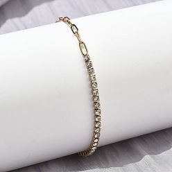 Кристалл 304 Браслеты из нержавеющей стали в виде цепочки из скрепки и цепочки со стразами для женщин, квадратный, реальный 18 k позолоченный, ионное покрытие (ip), долговечный, кристалл, внутренний диаметр: 6.50 дюйм (16.5 см)