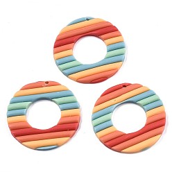 Sandy Brown Handmade Polymer Clay Pendants, Donut, Sandy Brown, 40x39x3mm, Hole: 1.5~2mm