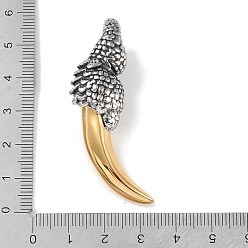 Antique Silver & Golden Viking 316 Surgical Stainless Steel Big Pendants, Wolf Tooth Charm, Antique Silver & Golden, 54x32.5x14.5mm, Hole: 7.5x6mm