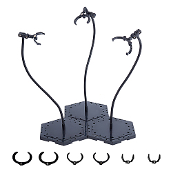 Черный Шестигранные акриловые подставки для кукол с регулируемым кронштейном в виде змеиной кости, держатель для демонстрации фигурок 3 игрушечных кукол, чёрные, 11.5x10x25 см