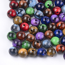Mixed Color Acrylic Beads, Imitation Gemstone Style, Round, Mixed Color, 10x9.5mm, Hole: 1.8mm, about 875pcs/500g