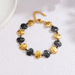 Черный Цвет Металла & Золотой Двухцветные браслеты из нержавеющей стали с чеканкой, браслеты-цепочки с самородками для женщин, металлический черный & золотой, 304 дюйм (6.89 см)