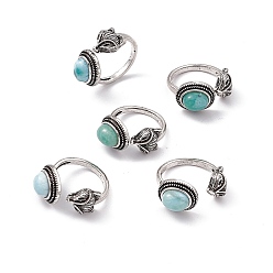Ларимар Кольца-манжеты из натурального ларимара лисы, открытое кольцо, антикварные серебряные латунные украшения для женщин, 2.5~3 мм, внутренний диаметр: 17~18 мм