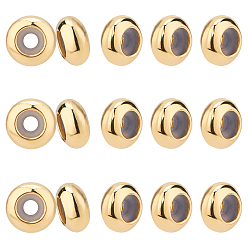 Real 18K Gold Plated Brass Beads, with Plastic, Slider Beads, Rondelle, Cadmium Free & Nickel Free & Lead Free, Real 18K Gold Plated, 7x3.5mm, Rubber Hole: 2mm, 30pcs/box