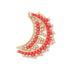 Красный Подвески в виде луны из стеклянных бус, с 304 открытыми соединительными кольцами из нержавеющей стали и 201 соединительными кольцами из нержавеющей стали, красные, 32x23.5x2 мм, отверстие : 3 мм