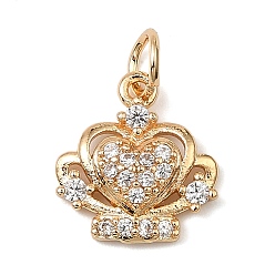Crown Латунные микро проложить кубического циркония прелести, реальный 14 k позолоченный, с целью перехода в кольце, корона, 13x12x3.5 мм, отверстие : 3.5 мм