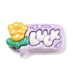 Plum Opaque Resin Cabochons, Fluorescent Word Luck Cabochons, Rectangle, Plum, 20x33x8mm