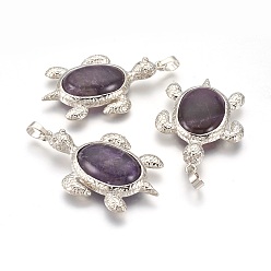Amethyst Natural Amethyst Pendants, with Alloy Findings, Tortoise, Platinum, 49x31.5x7mm, Hole: 8x5mm