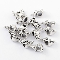 Antique Silver Tibetan Style Alloy Christmas Reindeer/Stag European Beads, Large Hole Beads, Cadmium Free & Nickel Free & Lead Free , Antique Silver, 16x14x10mm, Hole: 4.5mm, about 260pcs/1000g
