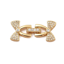 Настоящее золото 18K Латунное микропейв, прозрачный кубический цирконий, складные застежки, без кадмия, без никеля и без свинца, бантом, реальный 18 k позолоченный, 27x12.5x4~4.5 мм, отверстие : 2.5x0.8 мм