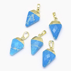 Synthetische Türkis Synthetischen Türkis Anhänger, mit langlebigen Messingbeschlägen, facettiert, Raute , golden, 18x11x5 mm, Bohrung: 3.5x5.5 mm
