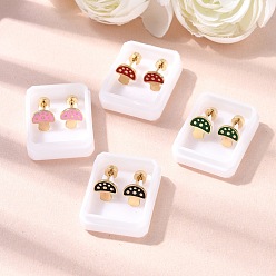 Гриб 304 из нержавеющей стали серьги, с эмалью, золотые, гриб, 7.5x7.5 мм