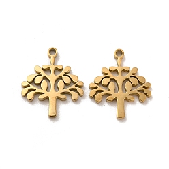 Golden Ion Plating(IP) 304 Stainless Steel Pendants, Tree of Life Charms, Golden, 17x14.5x1.4mm, Hole: 1.4mm