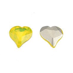 Citrine K 9 cabochons en verre strass, dos et dos plaqués, facette, cœur, citrine, 13x12x4mm