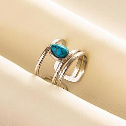Синтетическая Бирюза Каплевидные синтетические бирюзовые кольца, 304 манжетное кольцо из нержавеющей стали для унисекс, внутренний диаметр: 17 мм