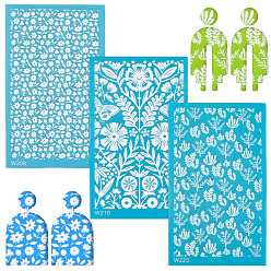 Цветок Нейлоновая форма для оттиска, прямоугольные, керамические и глиняные инструменты, цветочный узор, 14.8x9x0.002 см, 3 шт / комплект