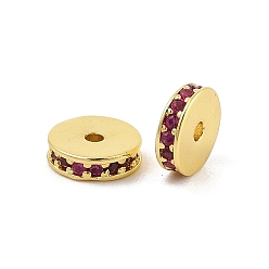 Фуксин Стойки обшивки латунь микро проложить кубического циркония бусы, долговечный, без свинца и без кадмия, Плоский круглый / диск, реальный 18 k позолоченный, фуксиново-красные, 8x2.3 мм, отверстие : 1.2 мм