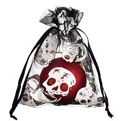Skull Прямоугольные сумки из органзы на шнурке, пакеты для хранения конфет горячего тиснения, подарочный пакет на Хэллоуин, череп, 18x13 см