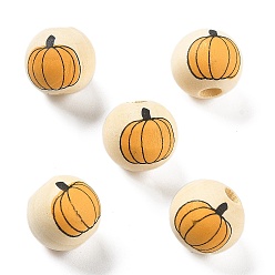 Тыква Хэллоуин напечатанный схима деревянные европейские бусины, круглые, тыква, 15x14.5 мм, отверстие : 4 мм