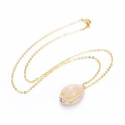 Golden Cowrie Shell Pendants Necklaces, with Brass Cable Chains, Golden, 16.92 inch(43cm), Pendant: 25.5x16.3x12mm