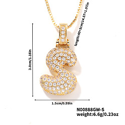 Letter S Элегантные латунные микропаве прозрачные кубические цирконии 3d начальные ожерелья, идеальный подарок для нее, золотые, Письмо с, 15.75 дюйм (40 см)