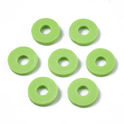Light Green Eco-Friendly Handmade Polymer Clay Beads, Disc/Flat Round, Heishi Beads, Light Green, 6x1mm, Hole: 2mm, about 23500pcs/1000g