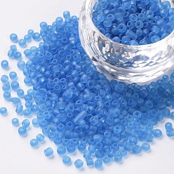 Sky Blue Glass Seed Beads, Frosted Colors, Round, Sky Blue, 3mm