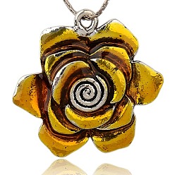 Verge D'or Accessoires collier pendentif de fleurs belles, Pendentifs en émail , argent antique, verge d'or, 45x46x6mm, Trou: 3mm