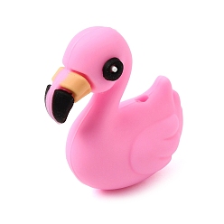 Pearl Pink 3D Silicone Focal Beads, Flamingo Shape, Pearl Pink, 28x22x14.5mm, Hole: 2.5mm