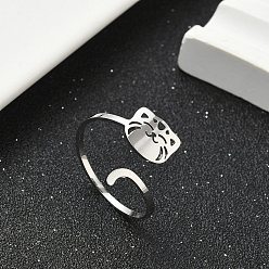 Нержавеющая Сталь Цвет 304 из нержавеющей стали Манжета кольца для женщин, полый, форма кошки, цвет нержавеющей стали, внутренний диаметр: 19 мм