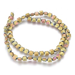 Rainbow Plated Electroplated Non-magnetic Synthetic Hematite Beads Strands, Frosted, Hexagon, Multi-color Plated, 6x6x3mm, Hole: 1mm, about 72pcs/strand, 15.94 inch(40.5cm)